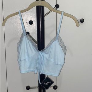 Zaful light blue tank top with bow